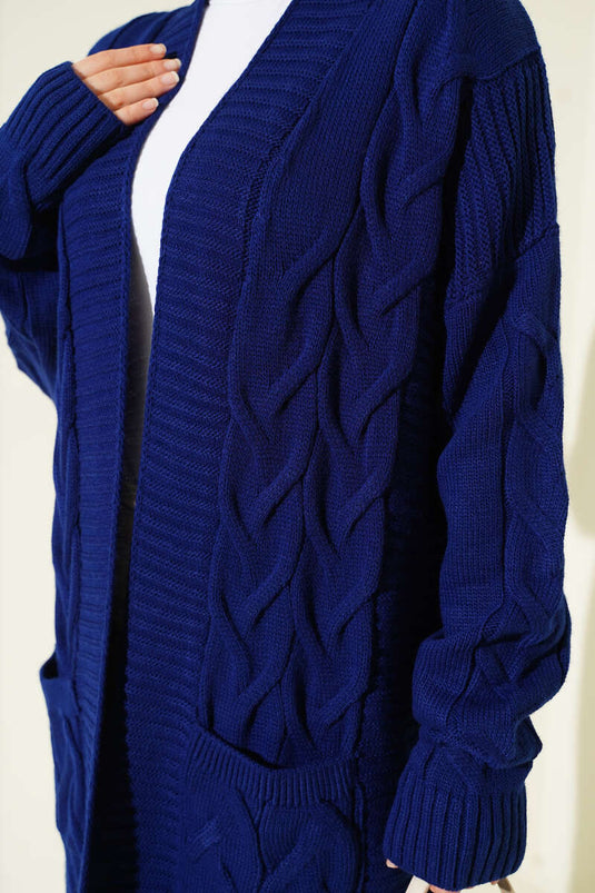 Cepli Örgü Desenli Uzun Hırka Parlement