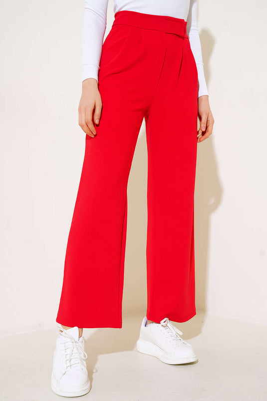 Pleated Casual Trousers with Pockets Red