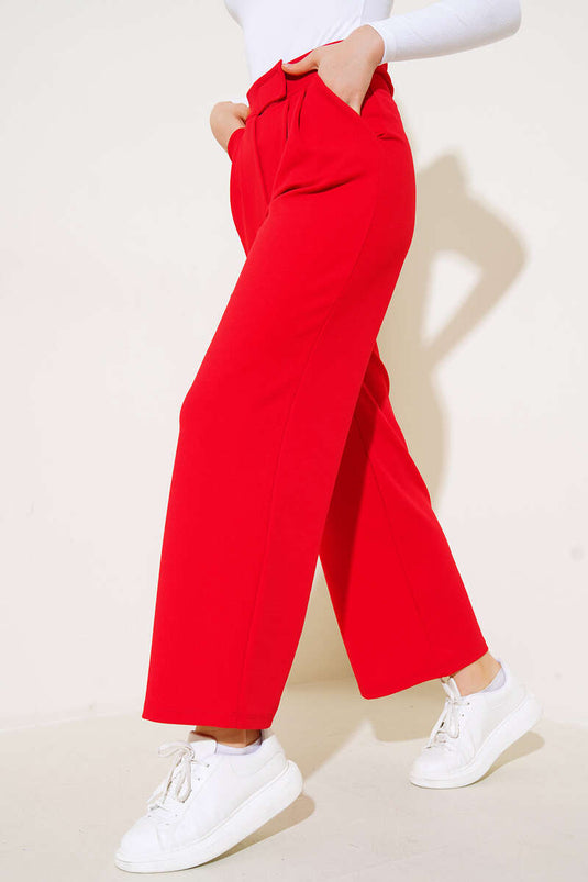 Pleated Casual Trousers with Pockets Red