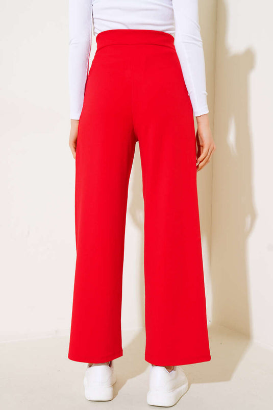 Pleated Casual Trousers with Pockets Red