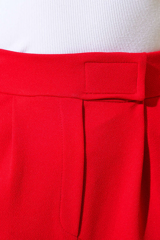 Pleated Casual Trousers with Pockets Red