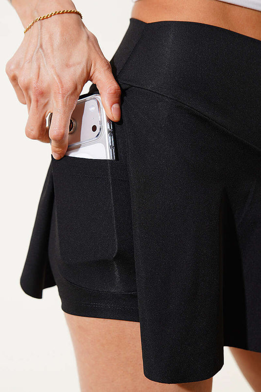 Mini Skirt with Pocketed Shorts Detail Black