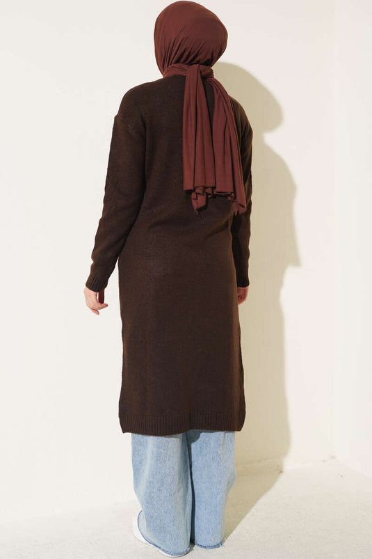 Cardigan Lungo Con Tasche In Marrone Piccante