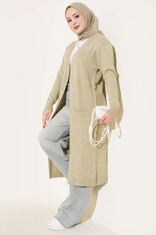 Lange Strickjacke Mit Taschen In Marineblau