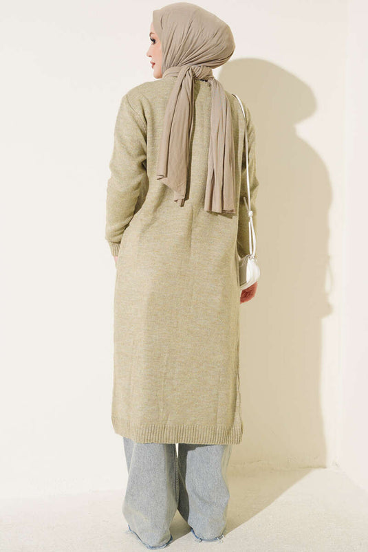 Cardigan Lungo Con Tasche In Blu Navy