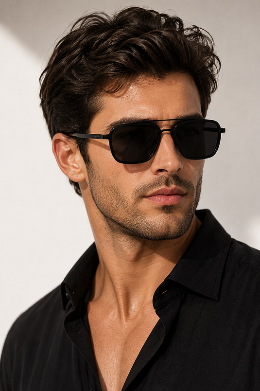Schwarze Geometrische Damen-Sonnenbrille Mit Rahmen
