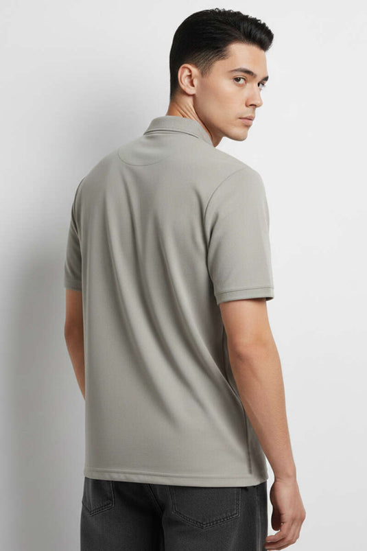 Change Baskılı Polo Yaka Erkek T-shirt Gri