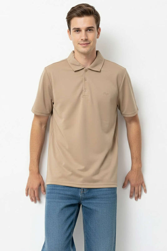T-shirt homme à col polo imprimé Change beige sable