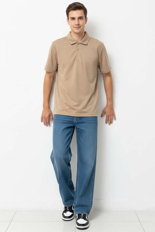 T-shirt homme à col polo imprimé Change beige sable