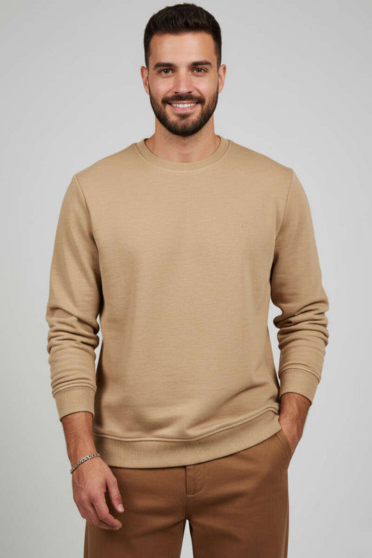 سويت شيرت رجالي مطرز بلون لاتيه