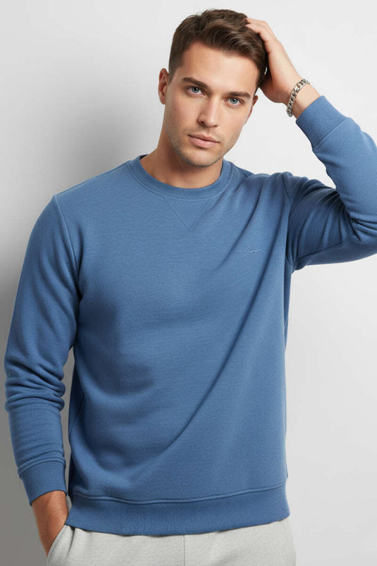 Change Nakışlı Erkek Sweatshirt Mavi