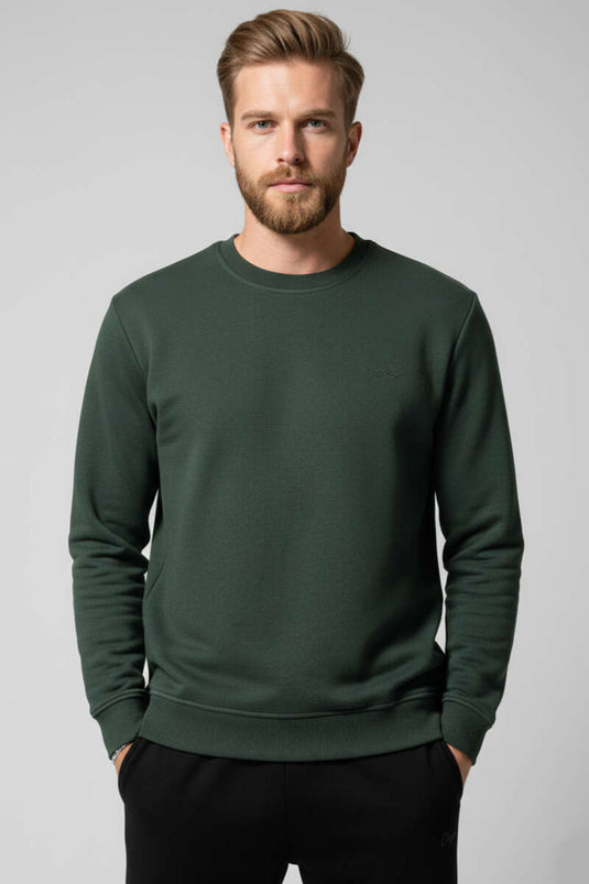 سويت شيرت رجالي مطرز بلون أخضر زيتوني