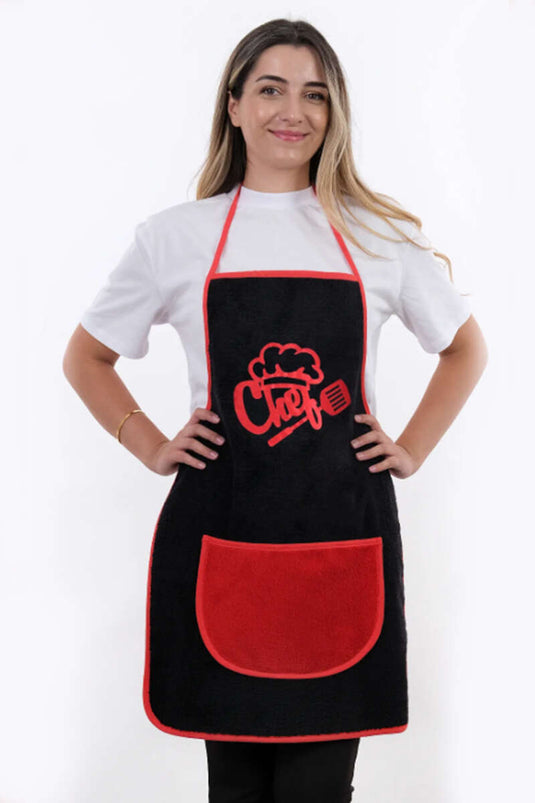 Keukenschort met chef-kokprint, zwart