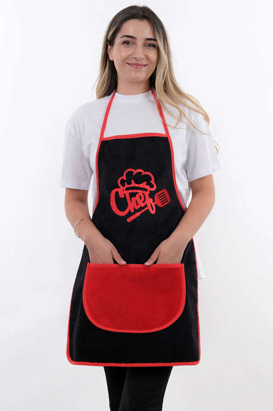 Keukenschort met chef-kokprint, zwart