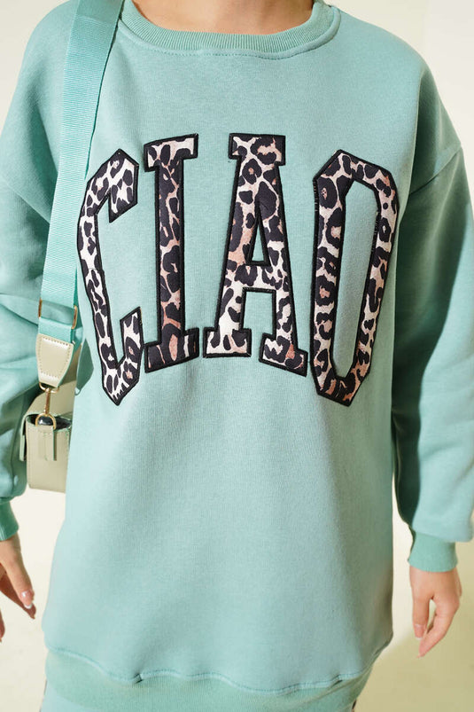 بدلة من قطعتين بطباعة جلد النمر من تشاو، لون أخضر لوزي