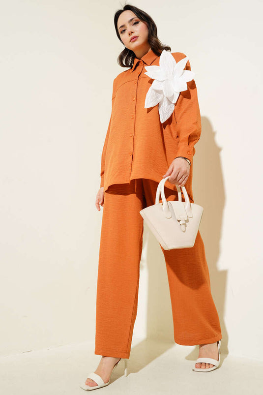 Flower Accessory Tunic Two-Piece Set Cinnamon