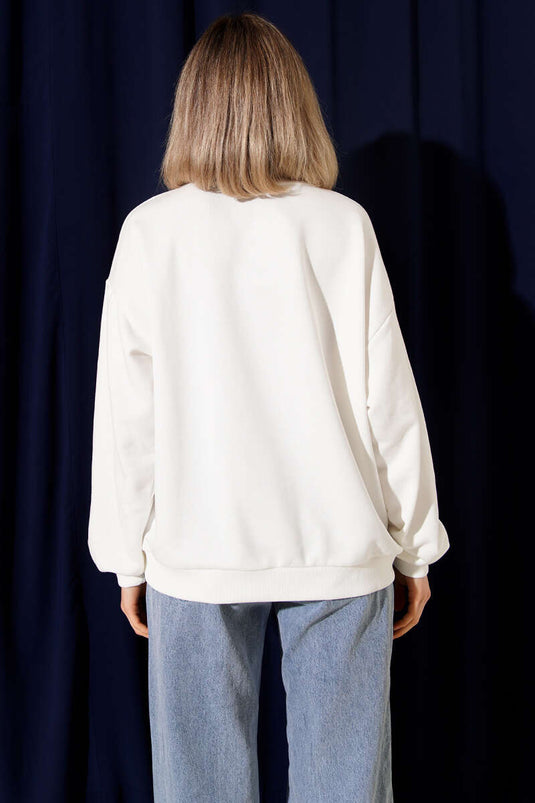 Floral Embroidered Oversized Sweatshirt Ecru