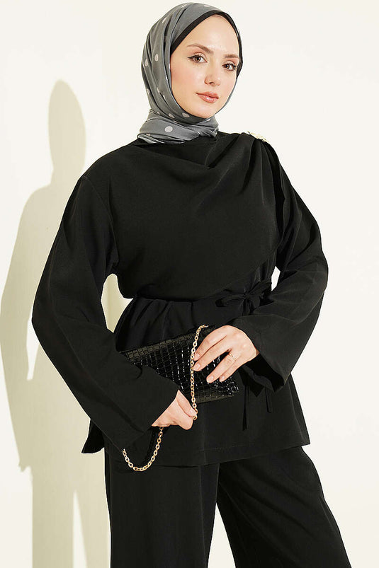 Ensemble 2 Pièces Avec Broche Florale Noire