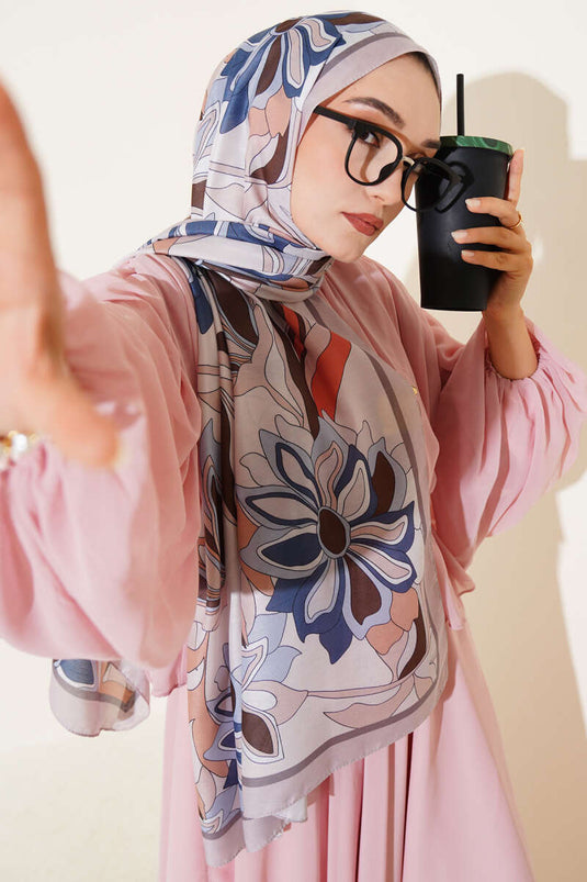 Floral Striped Soft Shawl Beige