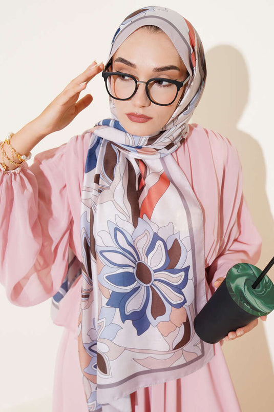 Floral Striped Soft Shawl Beige
