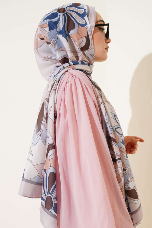 Floral Striped Soft Shawl Beige