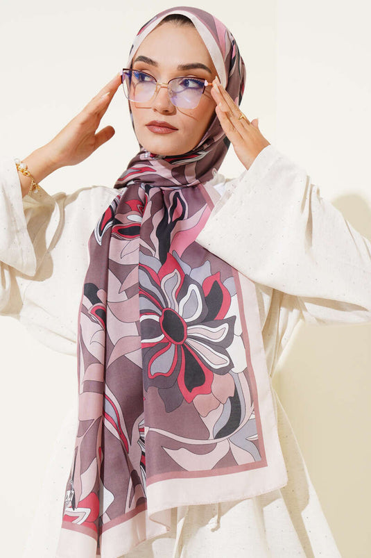 Çiçek Çizgili Soft Şal Kahve