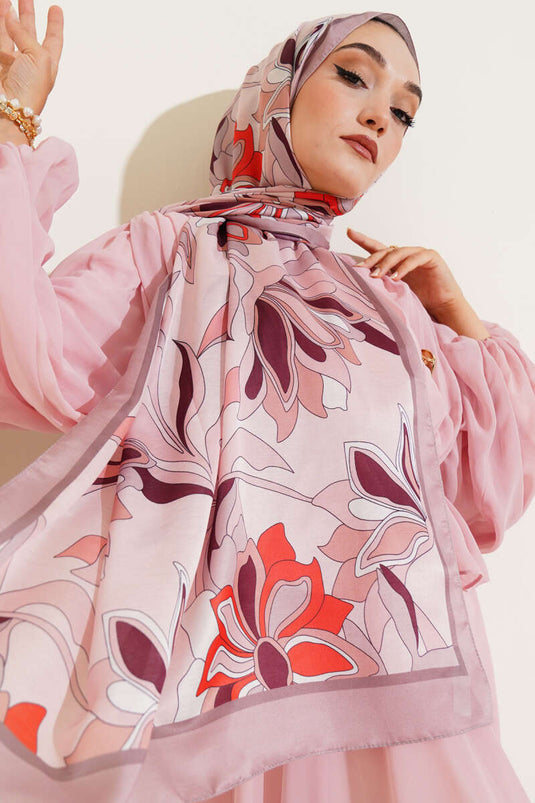 Floral Striped Soft Shawl, Milky Coffee