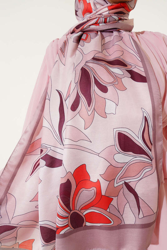 Floral Striped Soft Shawl, Milky Coffee