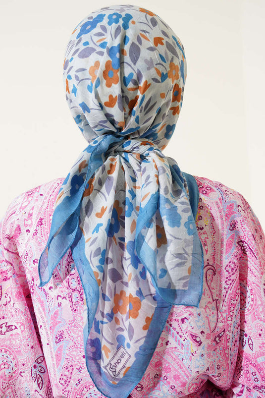 Bambus-Schal mit Blumenmuster, zartblau