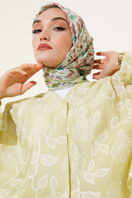 Bambus-Schal mit Blumenmuster, Aquagrün