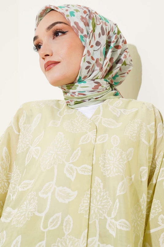 Bambus-Schal mit Blumenmuster, Aquagrün