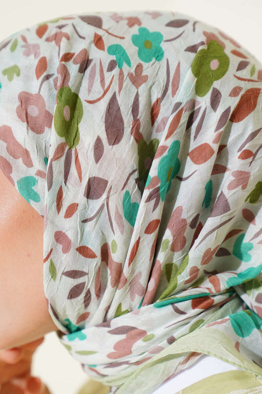 Bambus-Schal mit Blumenmuster, Aquagrün