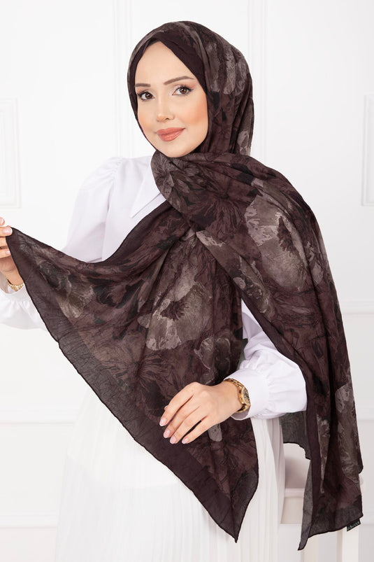 Série d'écharpes en bambou à motif floral Marron foncé