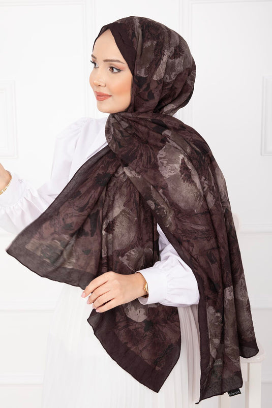 Série d'écharpes en bambou à motif floral Marron foncé