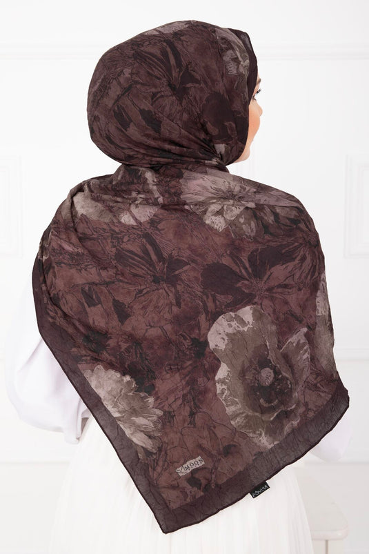Série d'écharpes en bambou à motif floral Marron foncé