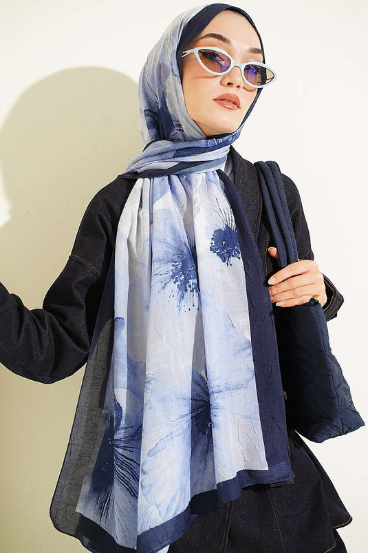 Pañuelo De Bambú Con Diseño Floral Azul