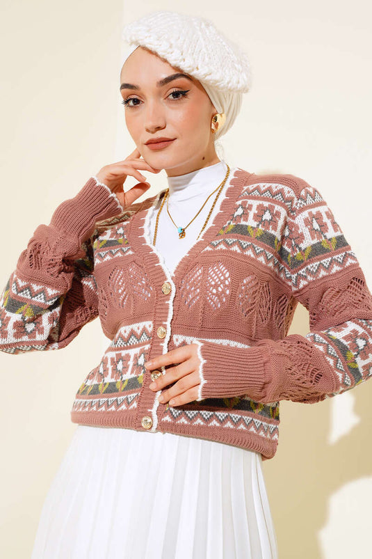 Flower Pattern Short Knit Cardigan Rose Pink