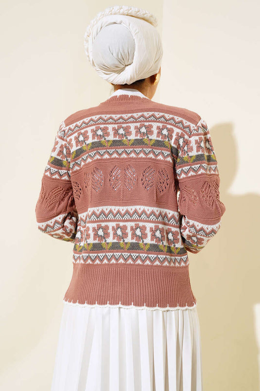 Flower Pattern Short Knit Cardigan Rose Pink