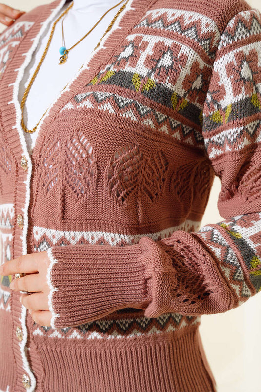 Flower Pattern Short Knit Cardigan Rose Pink