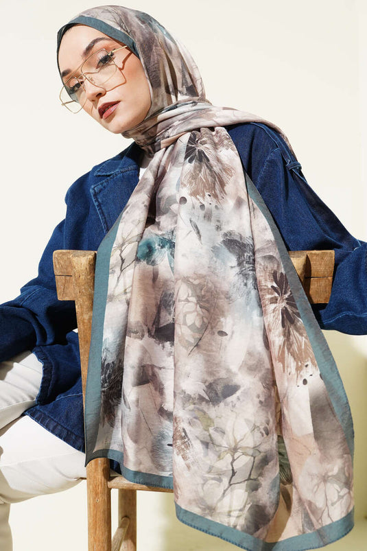 Floral Pattern Modal Scarf Grey