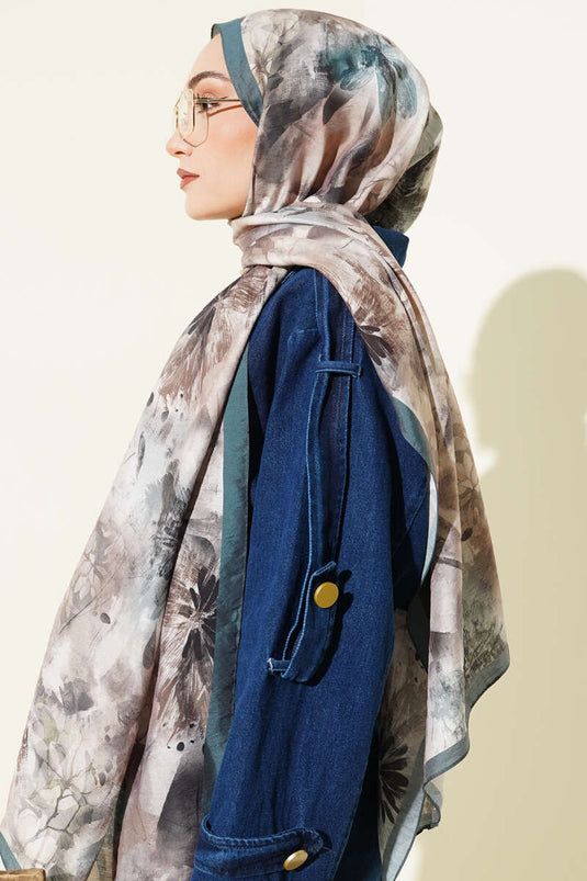 Floral Pattern Modal Scarf Grey