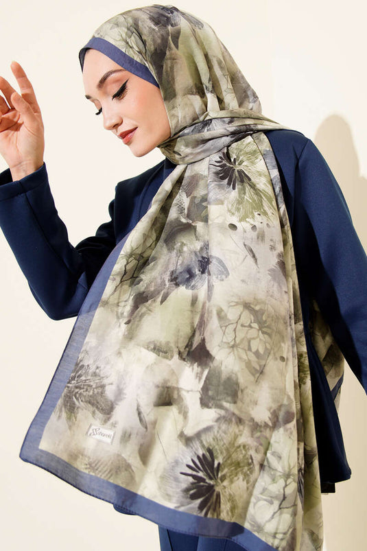 Floral Pattern Modal Scarf Indigo