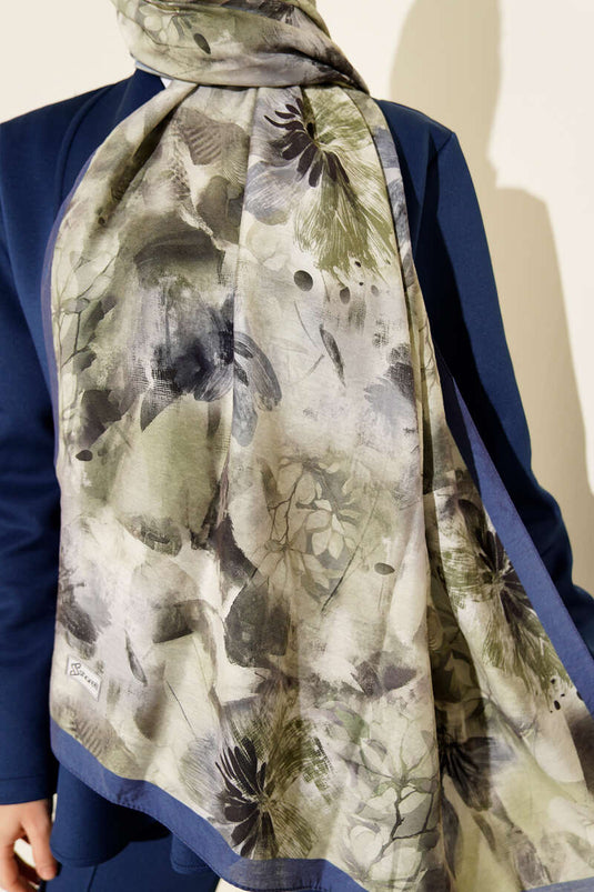 Floral Pattern Modal Scarf Indigo