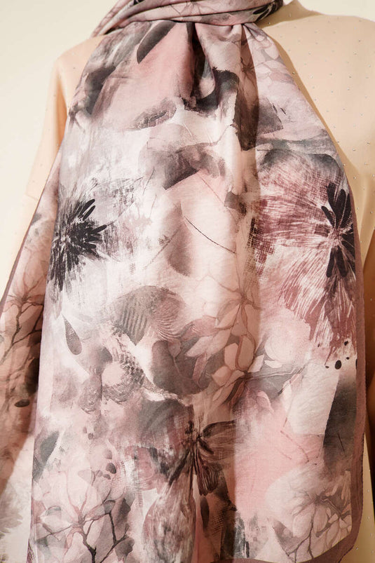 Floral Pattern Modal Scarf, Coffee