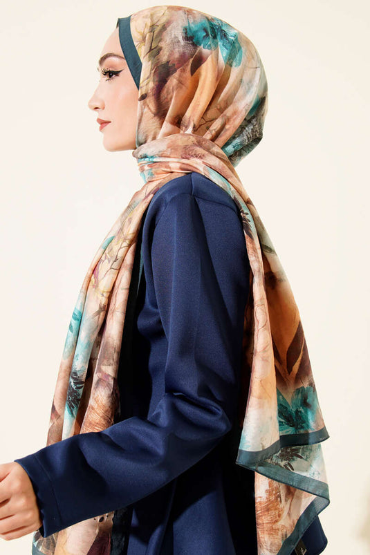 Floral Pattern Modal Scarf in Petrol Green