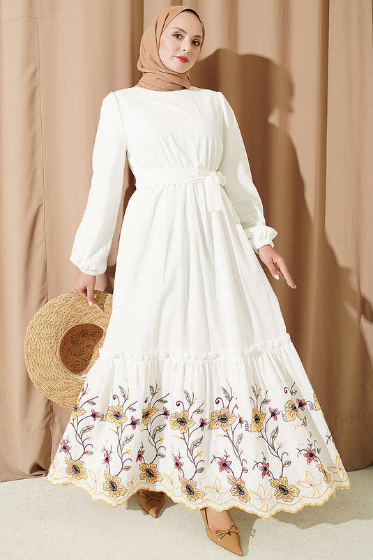 Robe Brodée À Fleurs Jaune