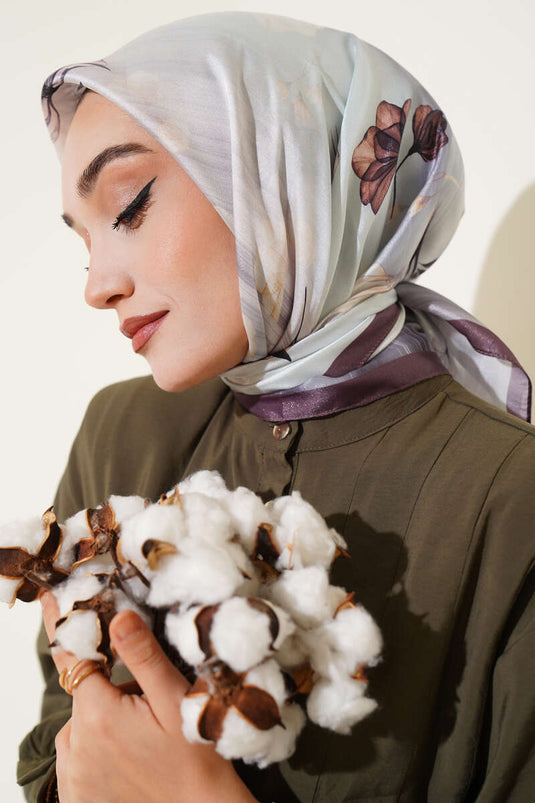 Schal aus Twill mit Blumenmuster, dunkelbraun