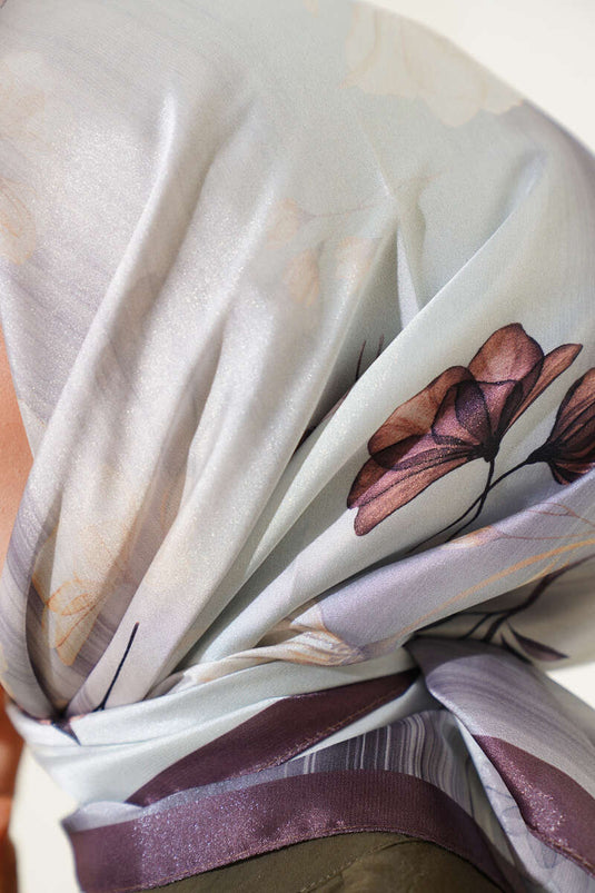 Schal aus Twill mit Blumenmuster, dunkelbraun