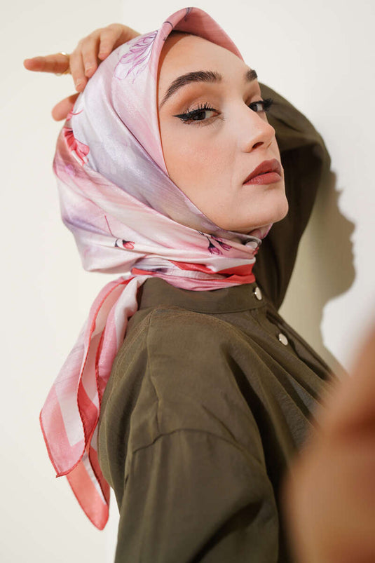 Schal aus Twill mit Blumenmuster, Rosa