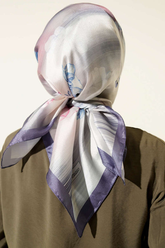 Schal aus Twill mit Blumenmuster, schiefergrau